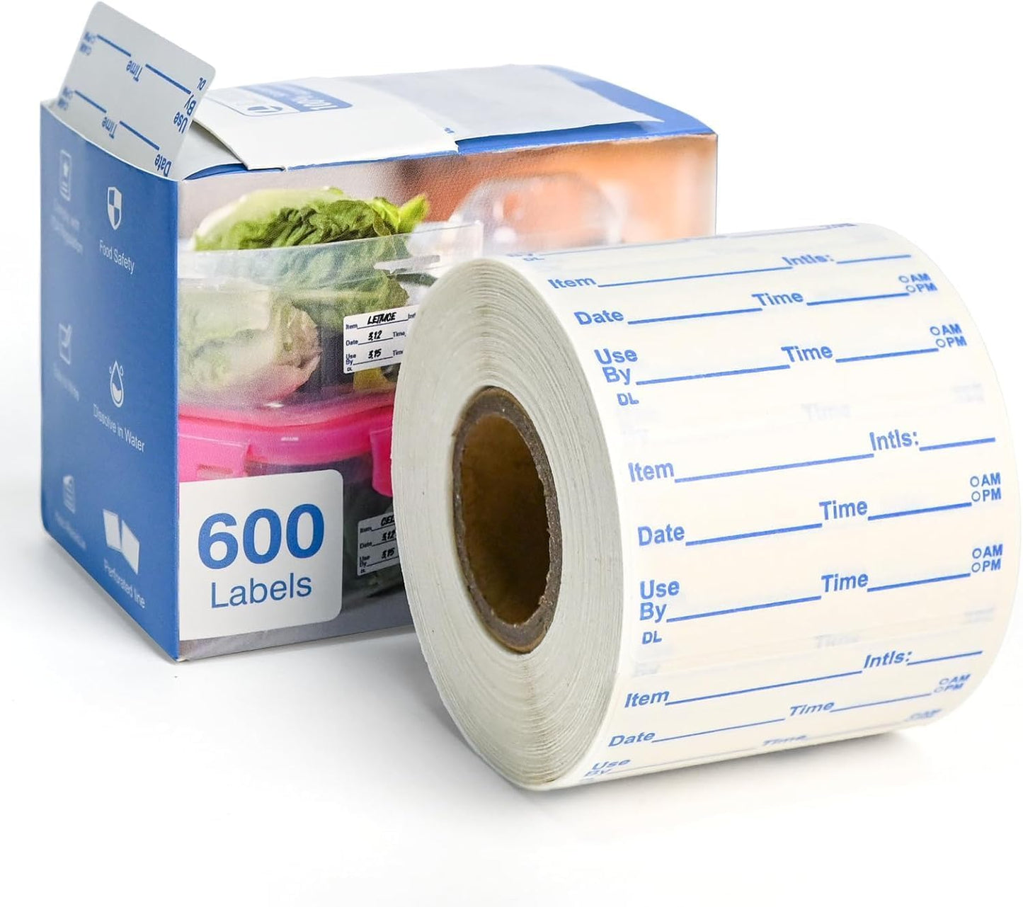 L LIKED 2x1 Dissolvable Labels, 600 Stickers, Use by Food Rotation Labels for Storage and Container (600, Blue)