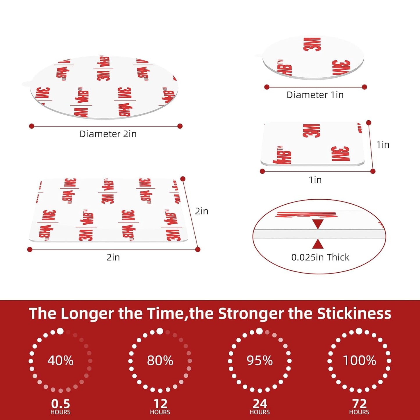 3M Double Sided Adhesive Dots Heavy Duty VHB 2" Diameter 0.025in Thick 40 PCS Round White 4930 Strong Adhesive Mounting Waterproof Foam Tape for Car Home Office Decor