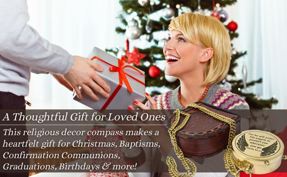 Brass Compass Engraved with Religious Scripture Verse - Ideal Gift for Son, Grandson, Daughter - Perfect for Baptism, Communion, Church and Graduation Day Present