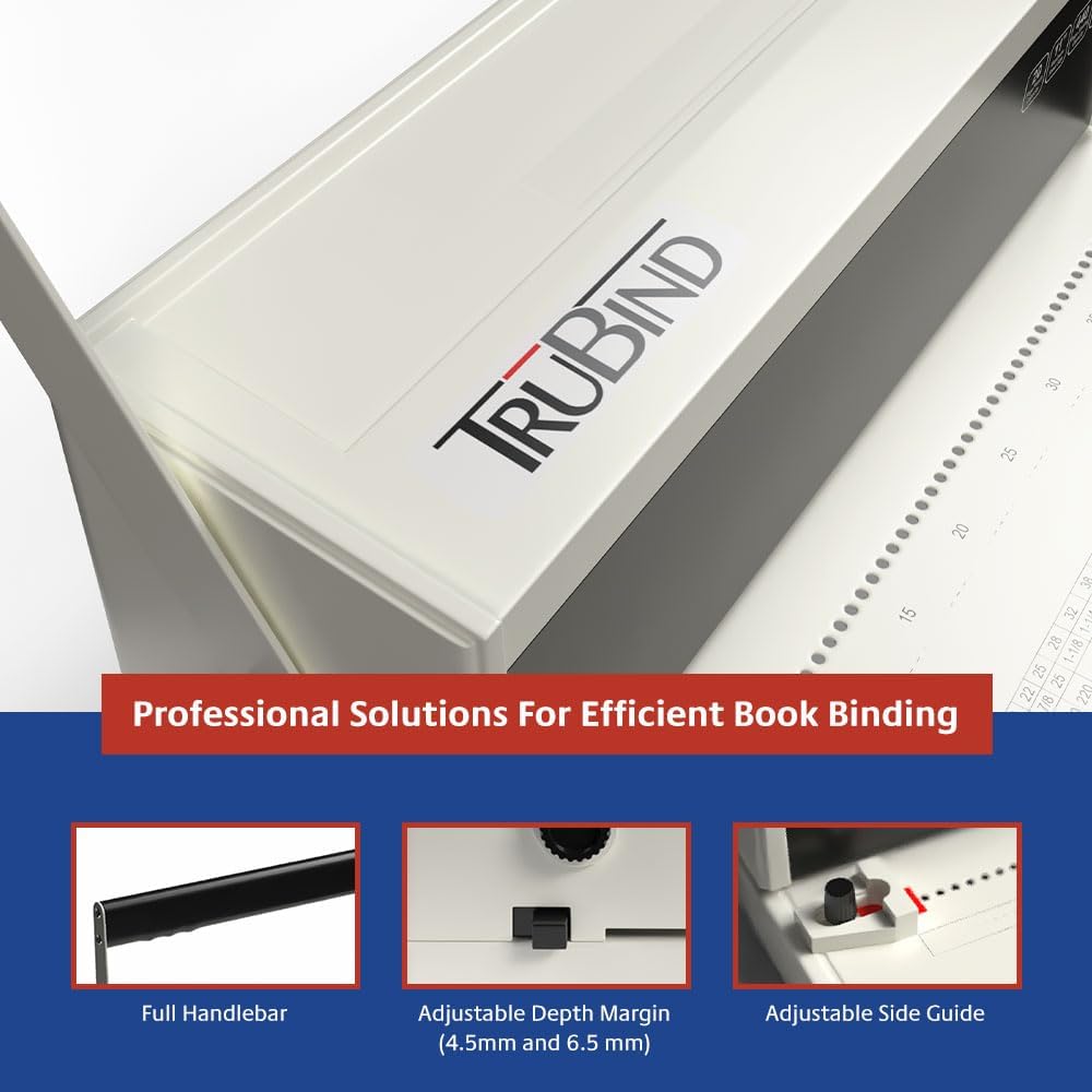TruBind Manual Coil Binding Machine with Adjustable Side Margin | 20 Sheet Punch Capacity | Bind up to 440 Sheets with 4:1 Pitch | 2-Year Warranty | Heavy-Duty Coil Crimping Pliers Included