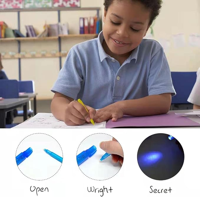 Invisible Ink Pens with UV Light for Kids, 30Pcs Magic Spy Pen for Secret Message, Birthday Party, New Year Eve Party, Halloween, Valentine's Day, and Kids Christmas Goodies Bags Toy
