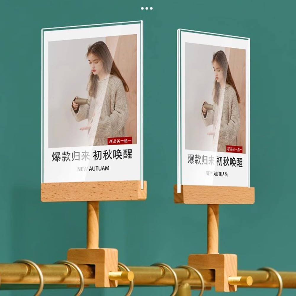 Acrylic Sign Holder with Clamp Double Head Display with Acrylic Frame Sign Holder Price Tag Clip for Clothing Stores (Vertical A5 148×210mm/ 5.83×8.27 inches)