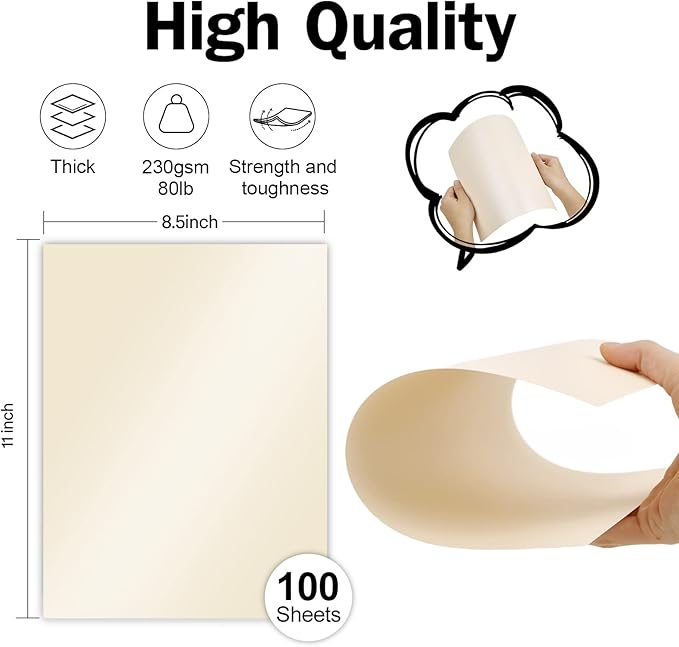 100 Sheets Cream Shimmer Cardstock 8.5 x 11 Off White Paper, Goefun 80lb Ivory Card Stock Printer Paper for Invitations, Certificates, Crafts, Card Making