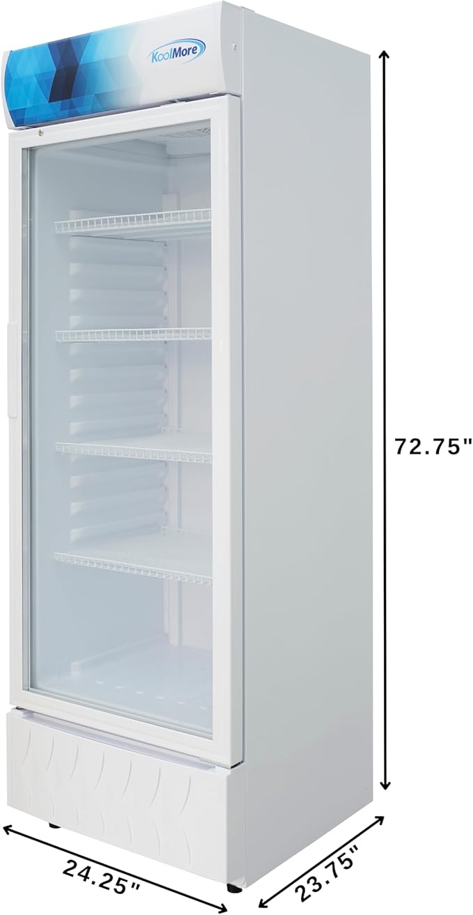 KoolMore KM-MDR-1GD-12CWH 24 in. One-Door Commercial Merchandiser Refrigerator in White,12 cu. ft. ETL Listed for Safety and Sanitation