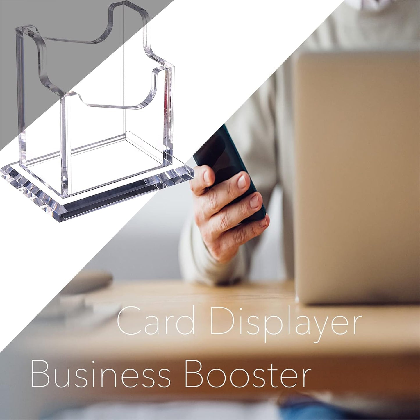 PARTSPOWER Acrylic Business Card Holder for Desk, Vertical Clear Business Name Card Display Stand, Desk Accessory Business Name Card Organizer (Vertical, 1-Slot)