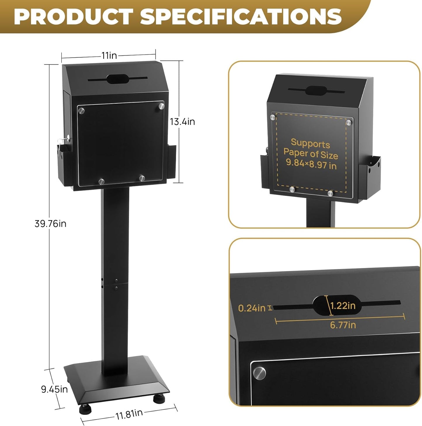 POPMOON Suggestion Box with Stand,Floor- Standing Offering Box with Sign Display,Upgraded Heavy Duty Metal Ballot Box with Slot and Lock,Locking Casters for Voting Charity Donation Election,Church