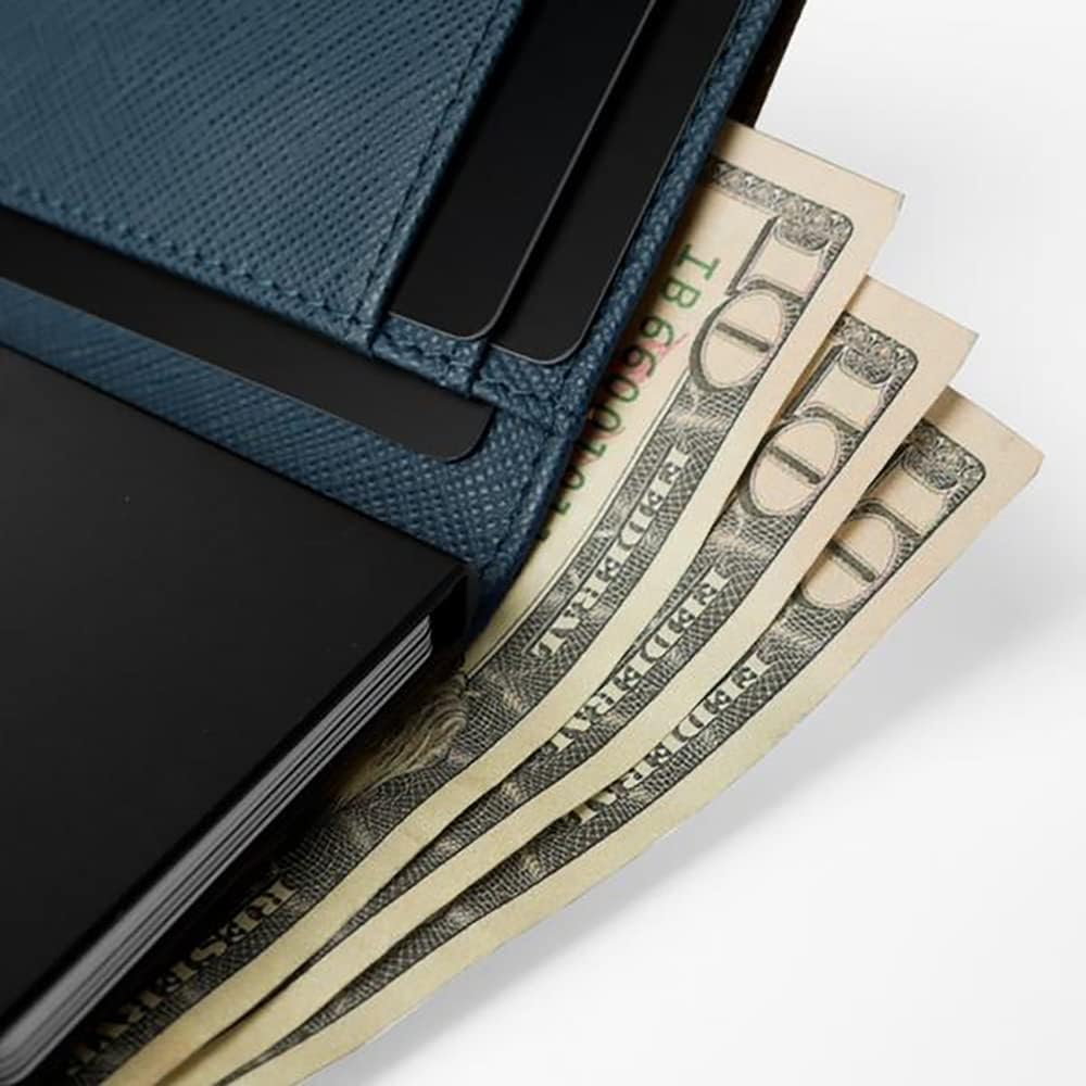 Unisex Wallet for Men & Women/Smart Card Holder/Trifold / W5 (Blue Saffiano)