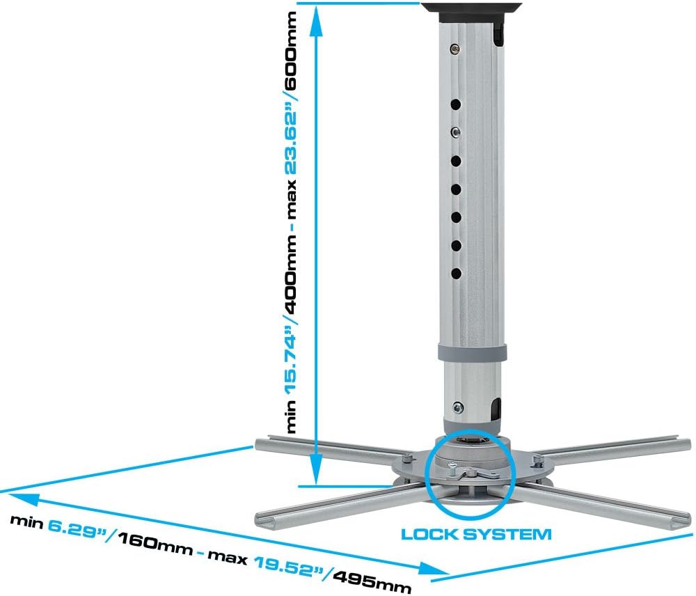 Cmple–Universal Projector Bracket Mount, Tilt & 360 Degree Swivel Ceiling Projector Mount with Adjustable Legs for LCD DLP Projectors - Max 44lbs (Silver)
