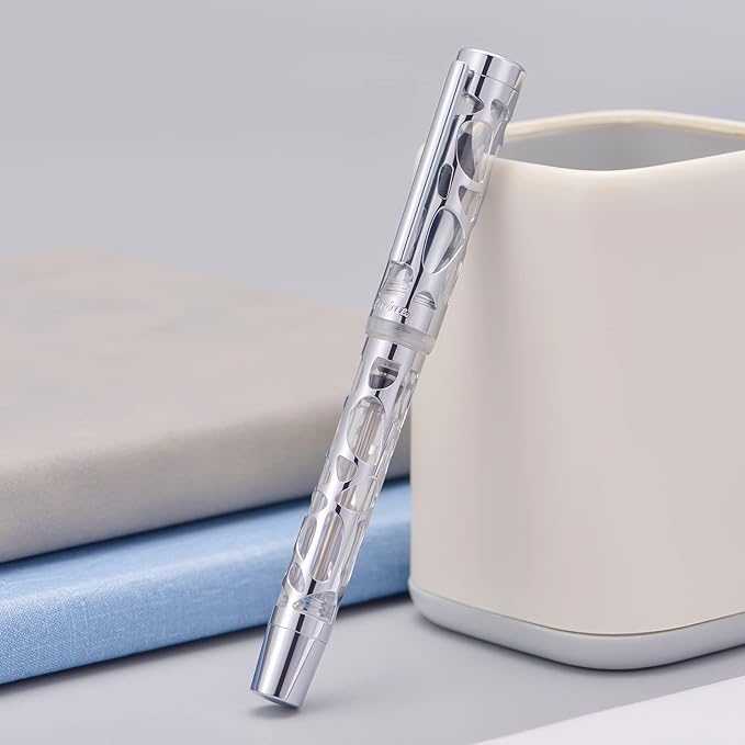 Asvine V169 Vacuum Filling Fountain Pen Extra Fine Nib, Water Drop Skeleton Transparent Clear Acrylic Pen Case Set