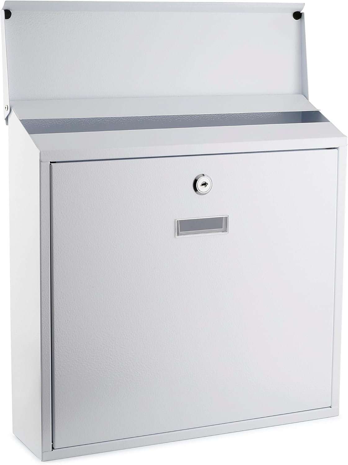 Metal Mailbox Steel office comment Suggestion ballot Box Secure Box With top special Wide Slot for envelopes Wall Mount with pre drilled holes Drop Box for Home and Office 14.3H x 14.6W x 3.75D(White)