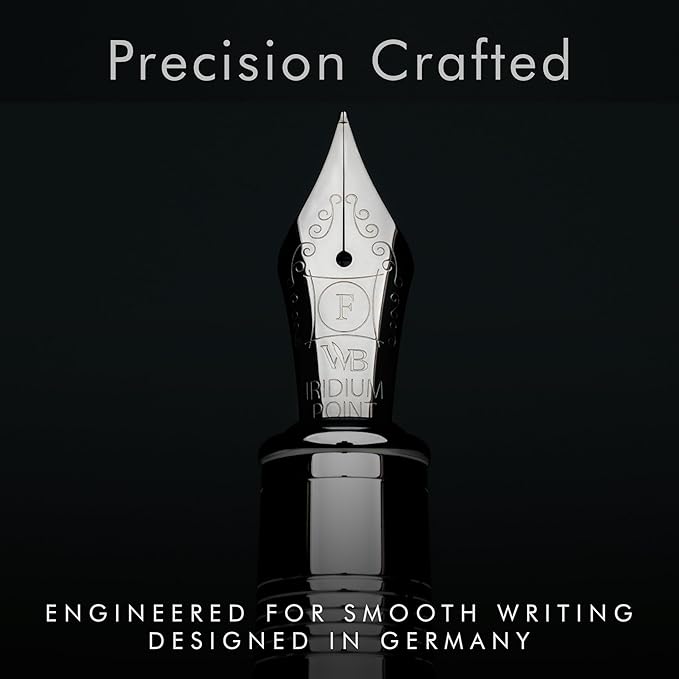 Wordsworth & Black Majesti Fountain Pen-(Checked), Luxury Case, Chrome Finish; Fine Nib- Ink Cartridges, Refillable Ink Converter-Calligraphy Pen-Best Business Gift Set for Men & Women