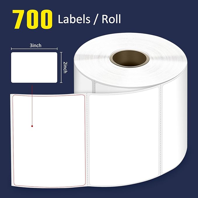 L LIKED 3" x 2" Direct Thermal Labels, Permanent Adhesive Barcode Shipping Stickers & Compatible with Rollo, Zebra and Other Desktop Printers (12 Rolls, 8400 Labels)