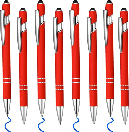 8 Pcs Blue Ink Ballpoint Pen with Stylus Tip 2 in 1 Stylus Ballpoint Pen Metal Pens Stylus Pen for Touch Screens School Office Coworkers (Red)