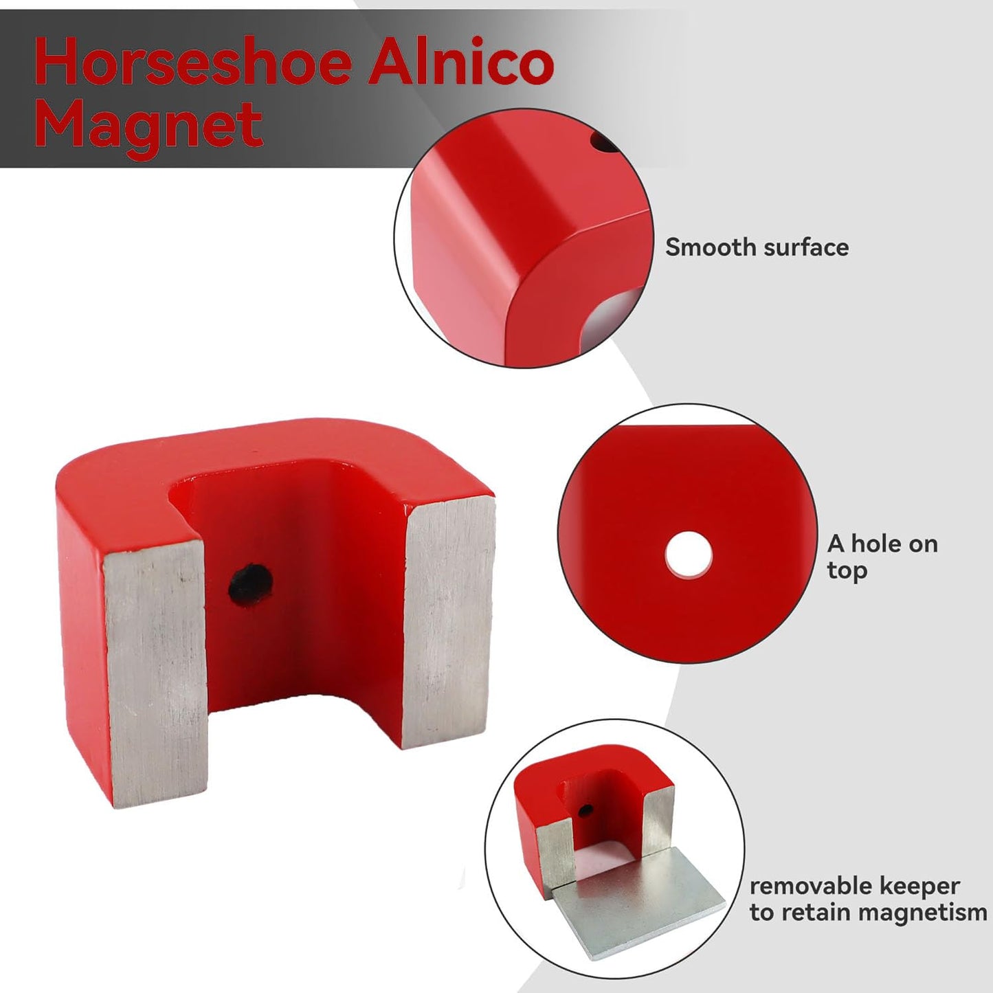 Red Horseshoe Heavy-Duty Alnico Power Magnets for Education and Doing Velvet Nail (30 lbs Pull)