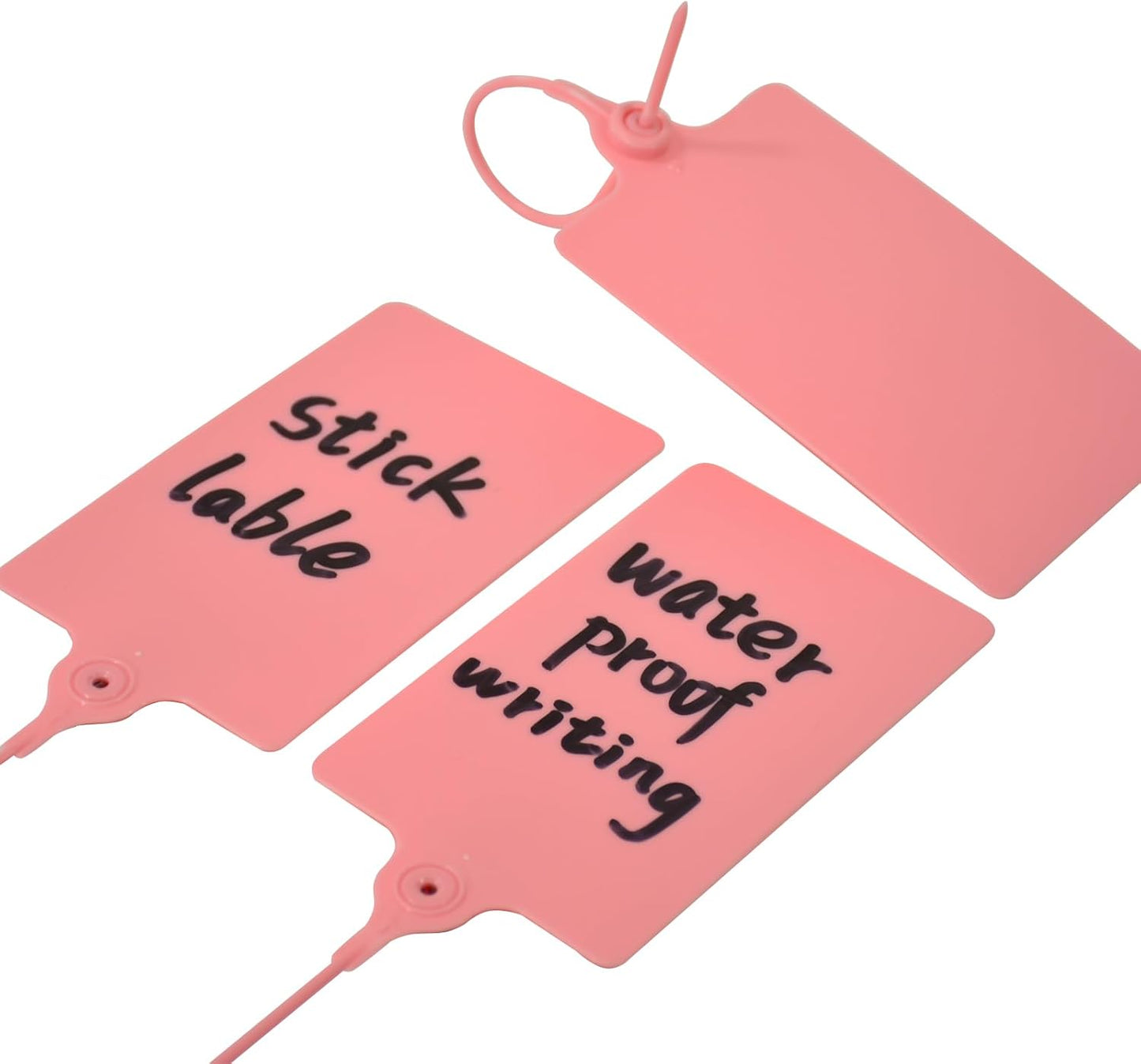 100 Plastic Tags: Big Waterproof Writable Label Ties with One Marker Pen (Pink)