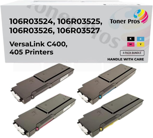 Toner Pros Replacement Toner Cartridge for Xerox 106R03524, 106R03525, 106R03526, 106R03527 – Extra High Yield 4-Color Pack for VersaLink C400, C405 Printers – Black: 10,500 & Color: 8,000 Pages Each