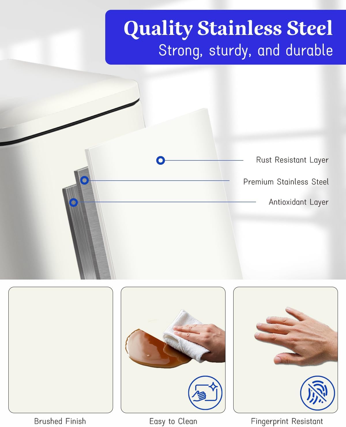 JM.YIPENG Bathroom Rubbish Bin, 5 Litre Cosmetic Bin, Small Waste Bin with Soft Close Lid, Bathroom Bin for Toilet, Bathroom, Bedroom, Living Room, White