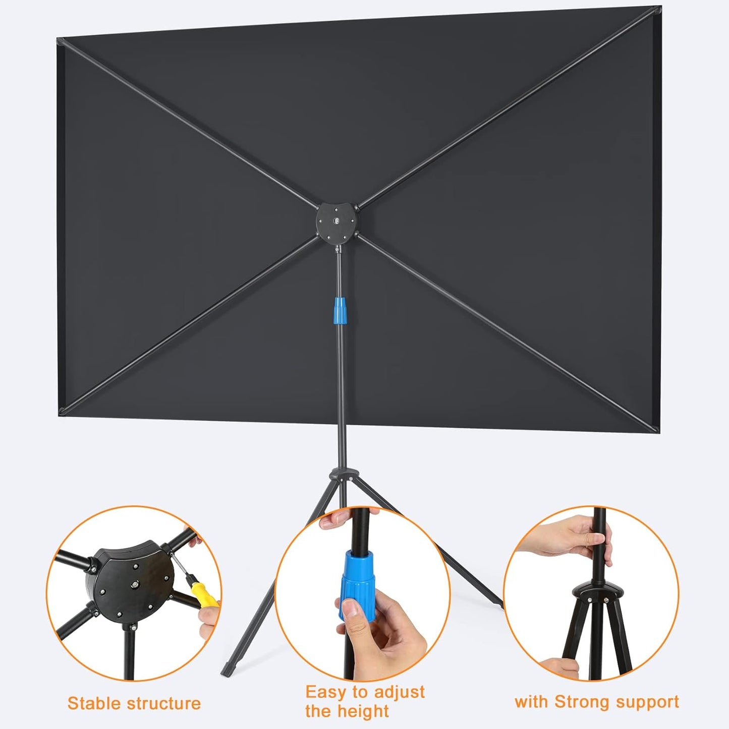 Projector Screen with Stand, 80 Inch Portable Projector Screen Outdoor Indoor, 1.2 Gain Fiberglass Projection Screen, 16:9 Outdoor Movie PVC Screen with Carrying Bag for Movie Night (White Screen)