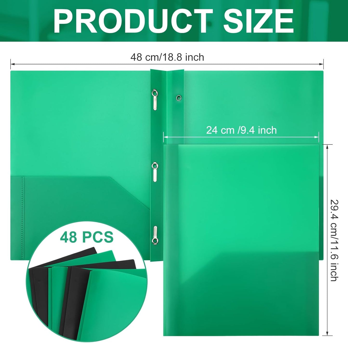 Patelai 48 Pcs Plastic Folders with 2 Pockets and 3 Prongs Home Folders with Card Slot Letter Size Heavy Duty Report Covers for Back to School(Green, Black,Classic)