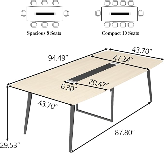 Loomie 8FT Conference Table, 94.49" L x 47.24" W x 29.53" H Meeting Seminar Table with Grommet, Large Boat Shaped Computer Desk, Boardroom Desk for Office Meeting Conference Room