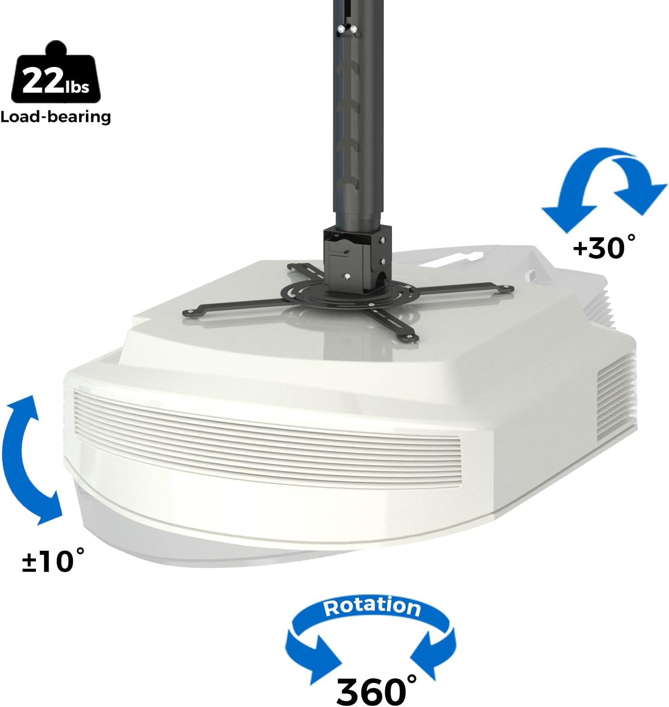 Projector Mount, 55 inch to 79 inch Adjustable Height ,Universal Full Motion Ceiling Bracket 22lb Max Weight and Extendable Arms Tilt Rotating Swivel Mount for Home and Office Projector Black