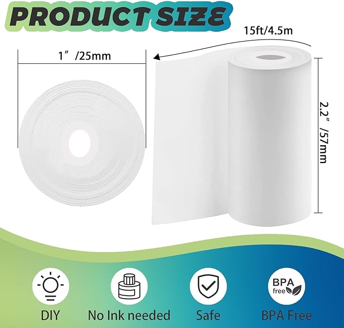 5 Rolls Thermal Paper & 5 Rolls Self-adhesive Stickers for Mini Receipt Printer - White Portable Bluetooth Pocket Printer Paper Refill
