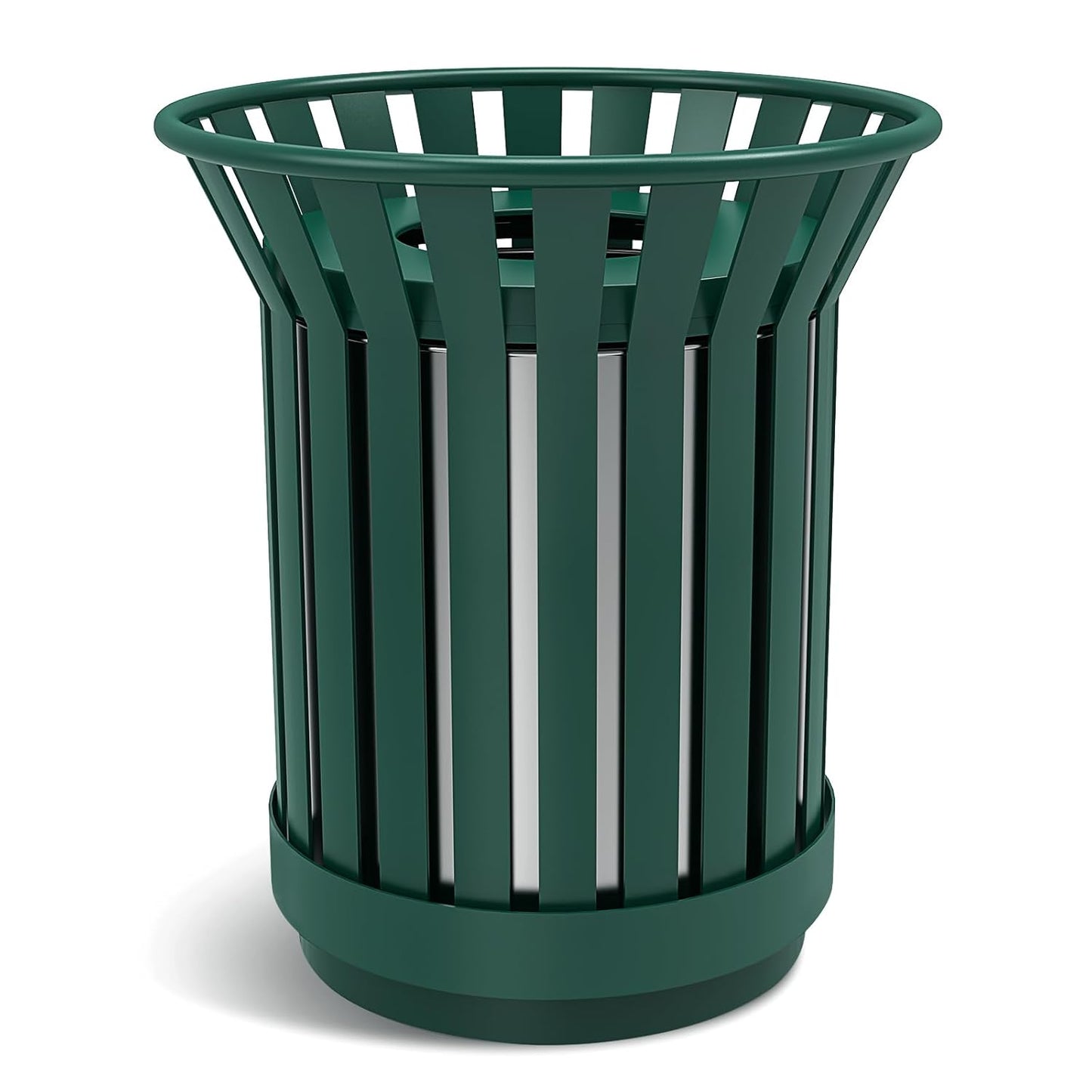 27.6IN Round Large Outdoor Trash Can, Heavy Duty Metal Slatted Garbage Can Outdoor, All Weather Resistant Commercial Garbage Cans, Waste Receptacle in Park, School, Beach, Patio, Green