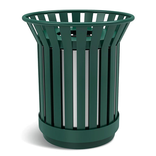 27.6IN Round Large Outdoor Trash Can, Heavy Duty Metal Slatted Garbage Can Outdoor, All Weather Resistant Commercial Garbage Cans, Waste Receptacle in Park, School, Beach, Patio, Green