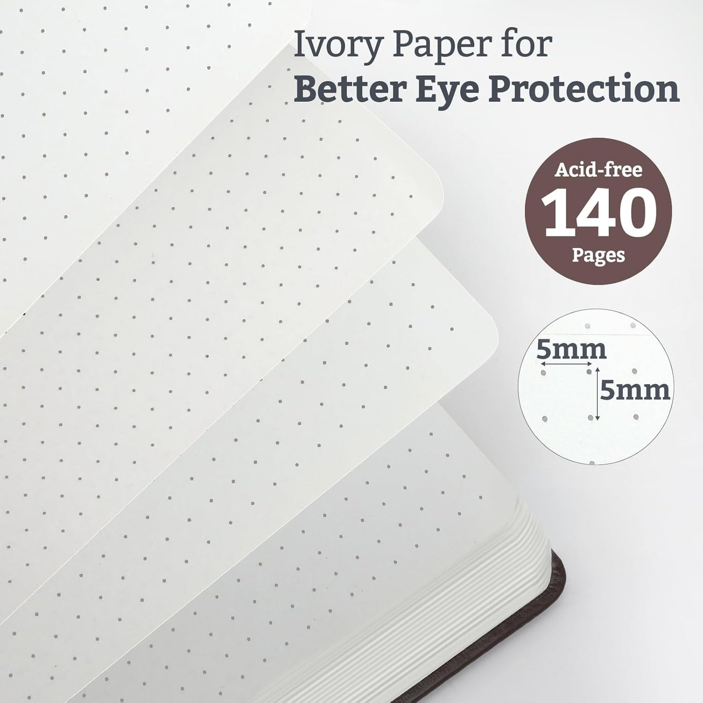 Bullet Dotted Hardcover Journal Notebook, A5 140 Pages 120Gsm Thick Paper for School,Note Taking,Work,Diary，5.7''*8.3'',Brown