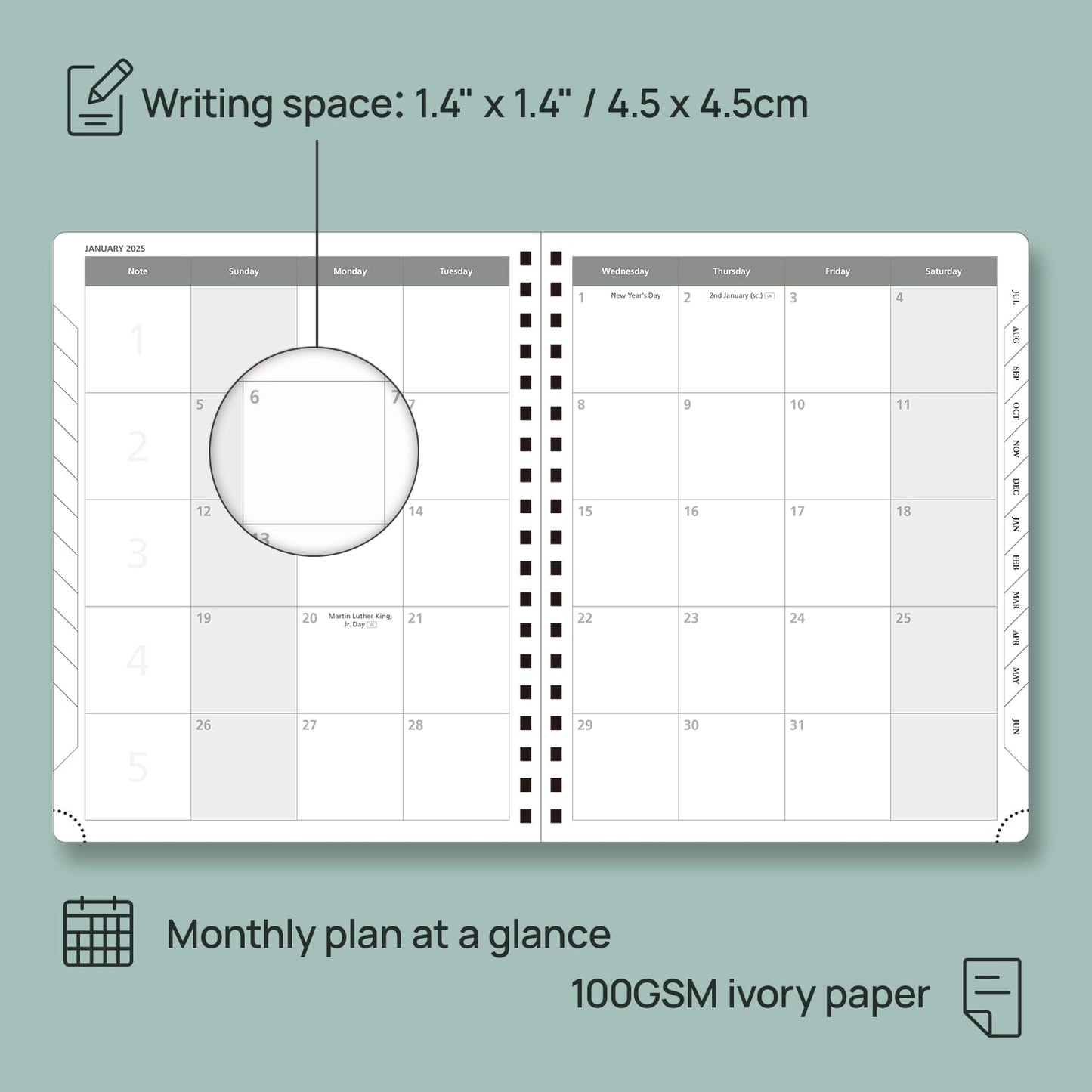 POPRUN Academic Planner 2025-2026 (July 2025-June 2026), Daily Weekly and Monthly Appointment Book (Wirebound Hard Cover - 10'' x 8'') with Hourly Time Slots, Tabs, 100 GSM - Midnight Green
