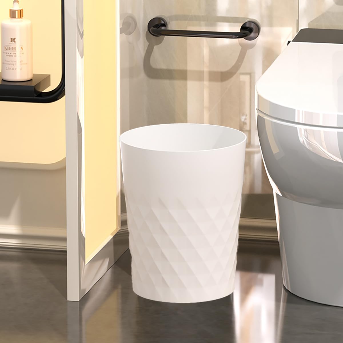 2 Pack Small Trash Can 1.8 Gallon Bathroom Garbage Can Waste Basket Recycling Bin for Dorms Bedrooms Offices Kitchens, White