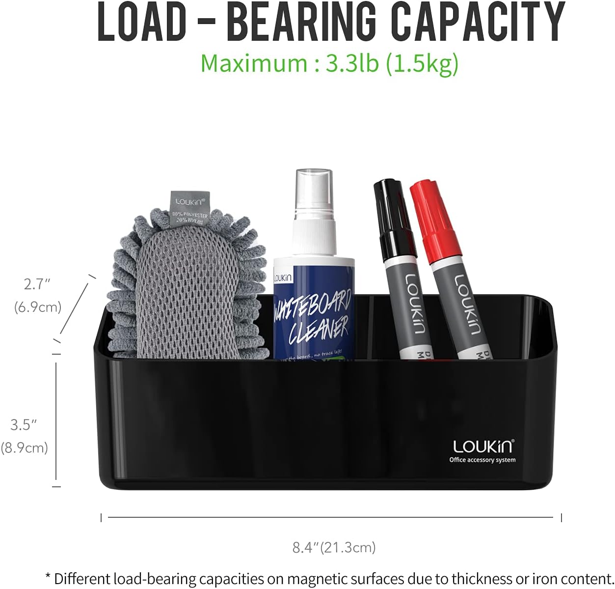 LOUKin Magnetic and Adhesive Marker Holder, Dry Erase Accessory Tray Set (Includes 1 Eraser, 1 Cleaner, 2 Dry Erase Markers and 6 Magnets), Ideal for Office, School or Home Use.