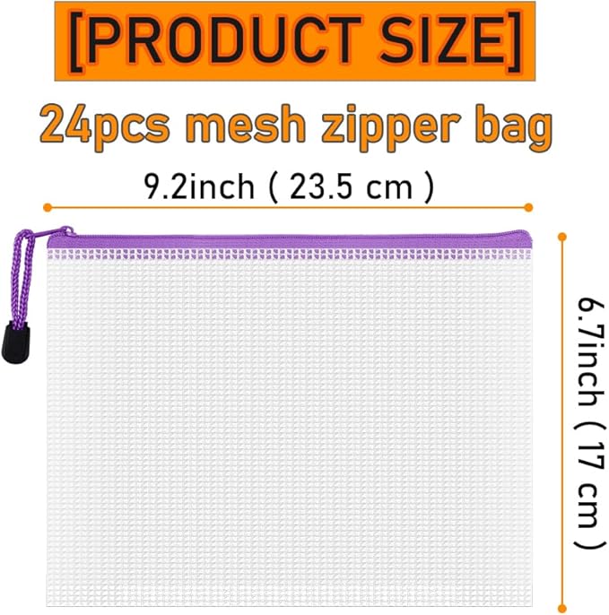 D-KINGCHY 24Pcs Zipper Storage Bags, Plastic Mesh Zippered Pouch for Organization, Waterproof Versatile Bags for Office Supplies School Travel