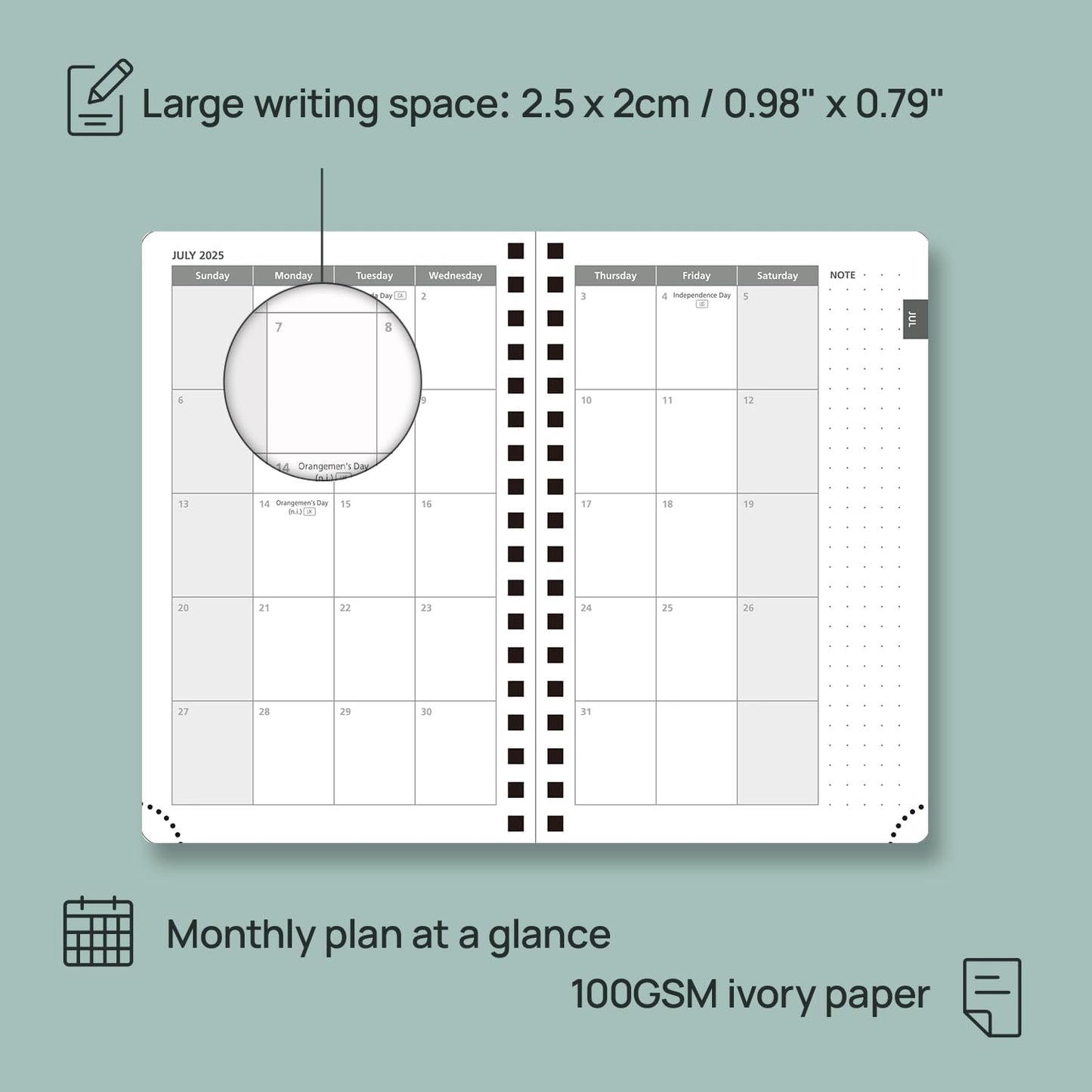 POPRUN Planner 2025-2026 Weekly Notebook (Pocket Size 4''x 6.25''), Small Academic Calendar for Purse with Spiral Soft Cover, Plastic Ruler, Inner Pocket, 100 GSM - Royal Blue