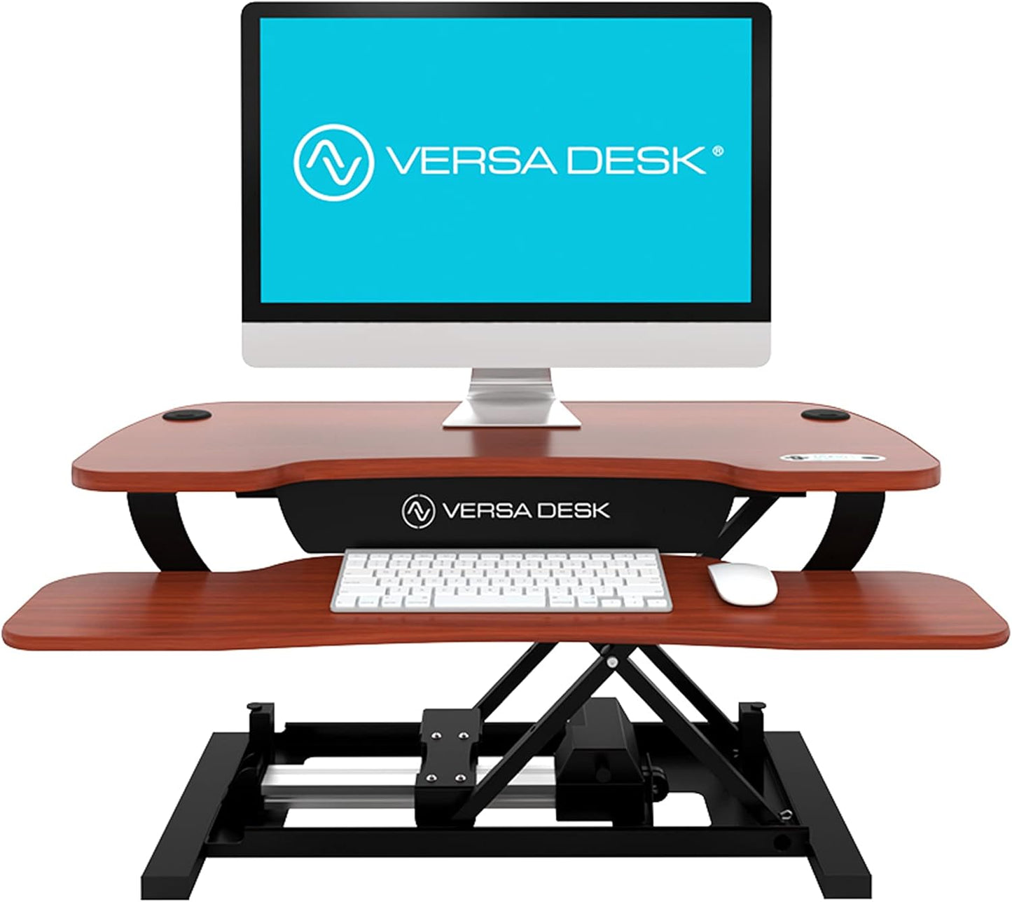 VERSADESK® PowerPro™ Elite 48” x 24” Standing Desk Converter | 48 Inch Electric Height Adjustable Sit to Stand Desk Riser w/Keyboard Tray & USB Hub - Ergonomic Workstation for Home & Office, Cherry