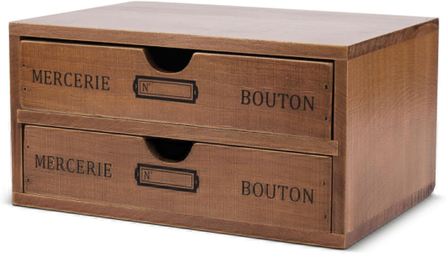 Flexzion Wooden Desktop Office Supplies Organizer with 2 Storage Drawers Set, 2-Tier Wood Tabletop Cabinet, Countertop Desk Accessories Box, for Home Workspace Counter Vanity Decor Art Craft Tool Mail