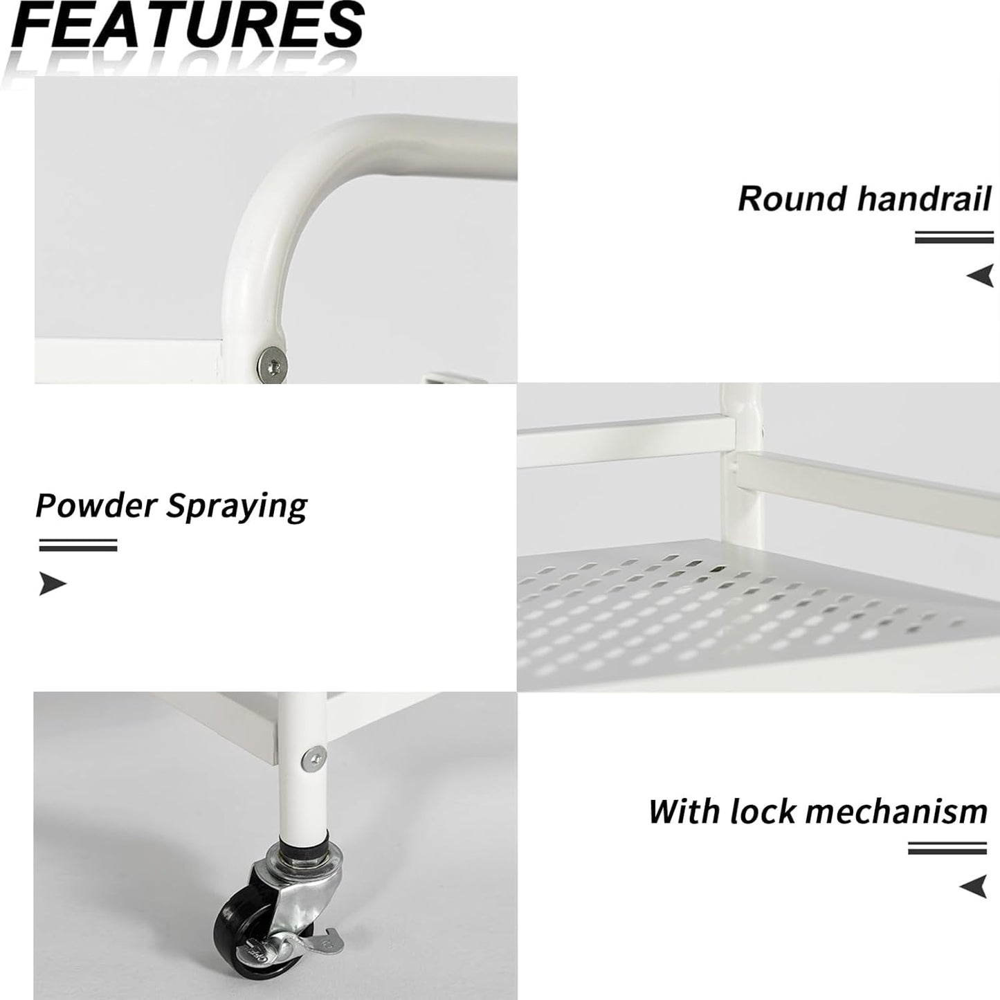 HDANI 3 Tier Rolling Cart,Heavy Duty Multifunctional Metal Frame-Supports 22 Lbs Per Tier,Rolling Cart with 2 Lockable Wheels for Office,Home,Bedroom,Kitchen,Bathroom (White)…