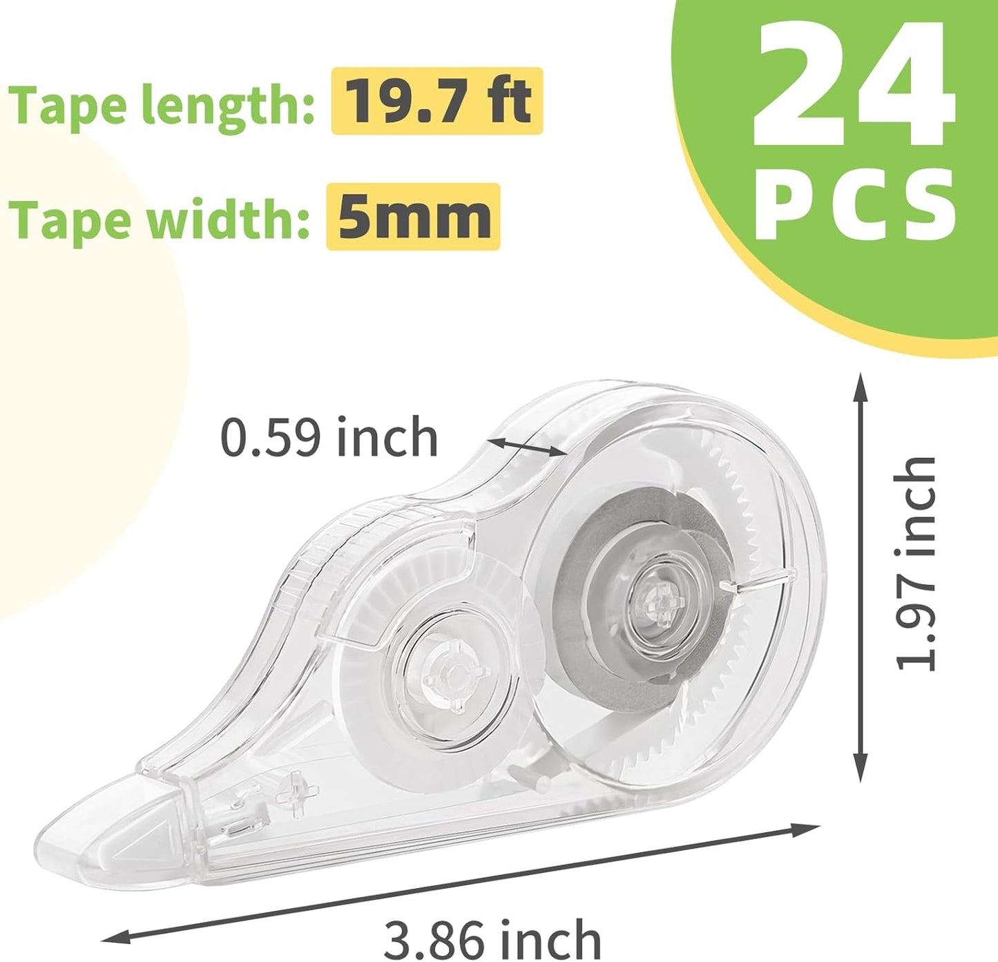 24 Pcs Transparent Correction Tape, 236 Inch Tear-Resistant Bulk for School, Office, Note Taking, Journal (Tape Width 0.2 In)