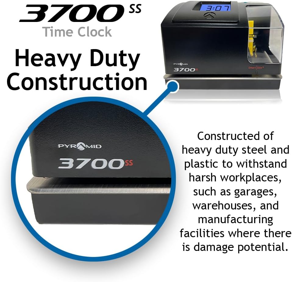 Pyramid Time Systems, 3700ss, Heavy Duty Time Clock & Document Stamp, Metal Base & Polycarbonate Cover, Includes Time Clock, 25 Time Cards, 1 Ribbon and 2 Security Keys, Time Clocks-3700 Replacement