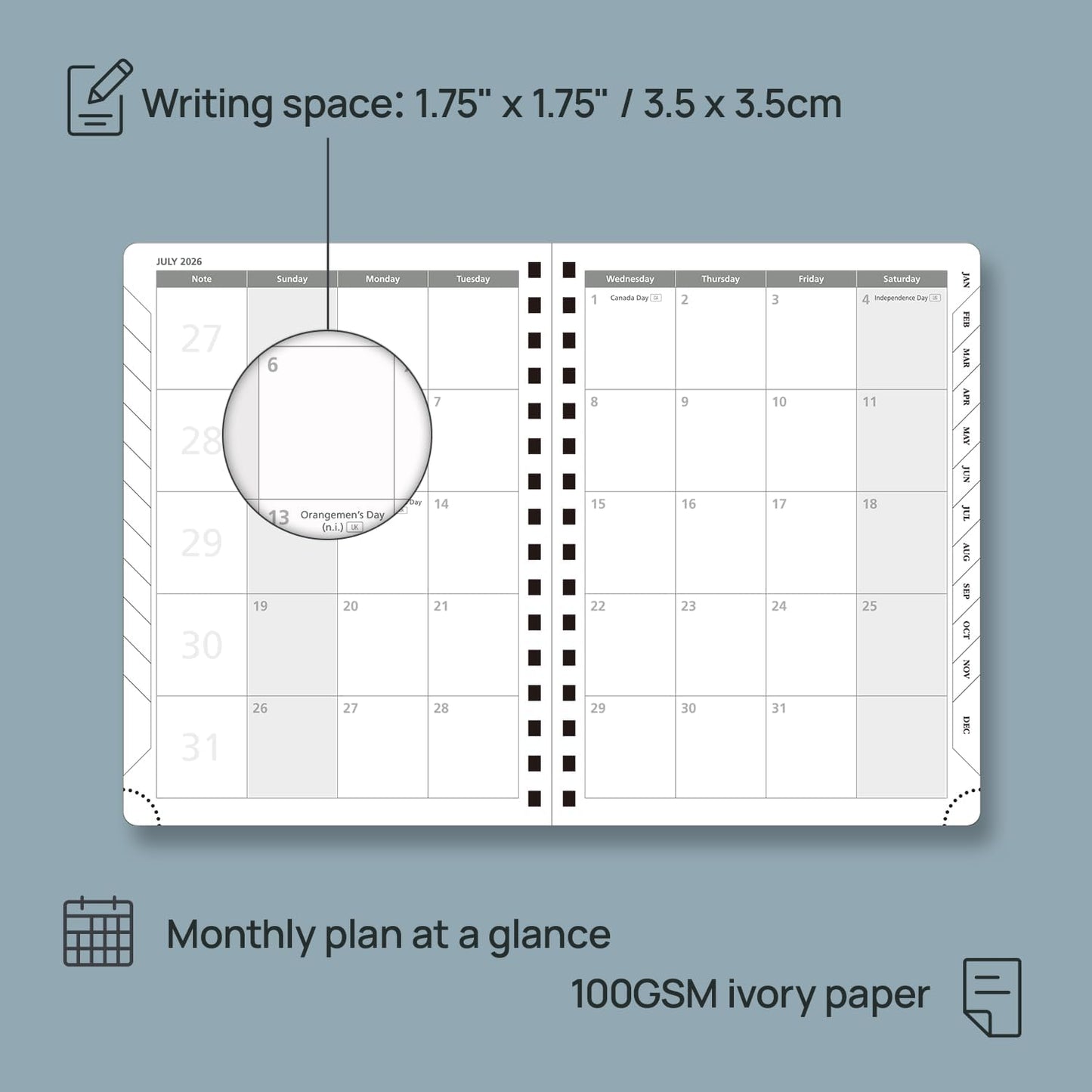 POPRUN 2026 Planner (Medium Size 8.5'' x 6.25'' Wire-Bound Hard Cover) Daily Weekly and Monthly Calendar - Agenda 2026 (Jan.2026-Dec.2026) with Hourly Schedule, Monthly Tabs - Midnight Green
