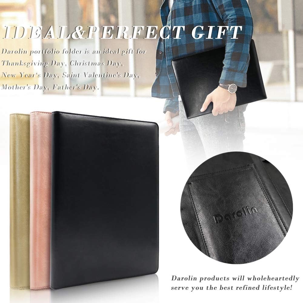 Darolin Business/Resume Padfolio Portfolio Folder with Letter/A4 Size Clipboard, Interview/Conference/Legal Document Organizer, Premium Portfolio Professional Case, Padfolio for Women/Men - Black