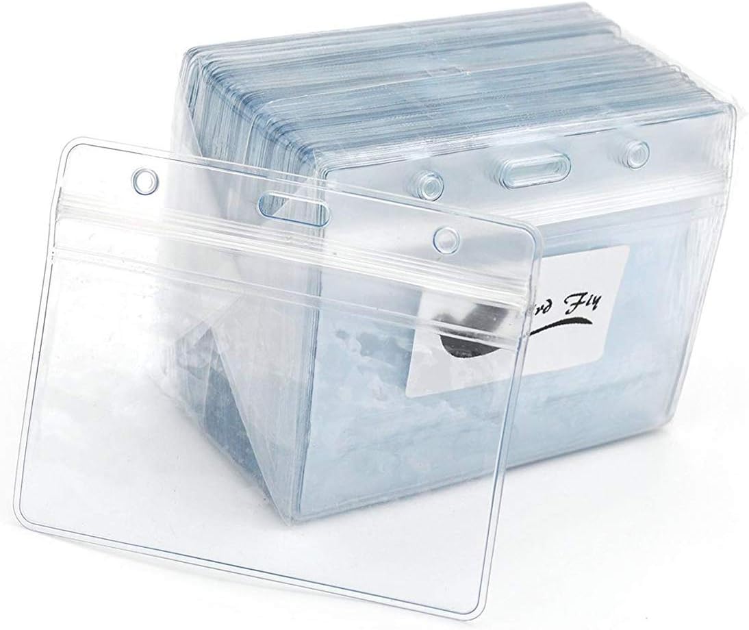 Lanyards with Id Holder Name Badges Waterproof Name tag Badge Holders with Neck Lanyard Swivel J-Hook Clip 50 Pack (Gray, Horizontal)