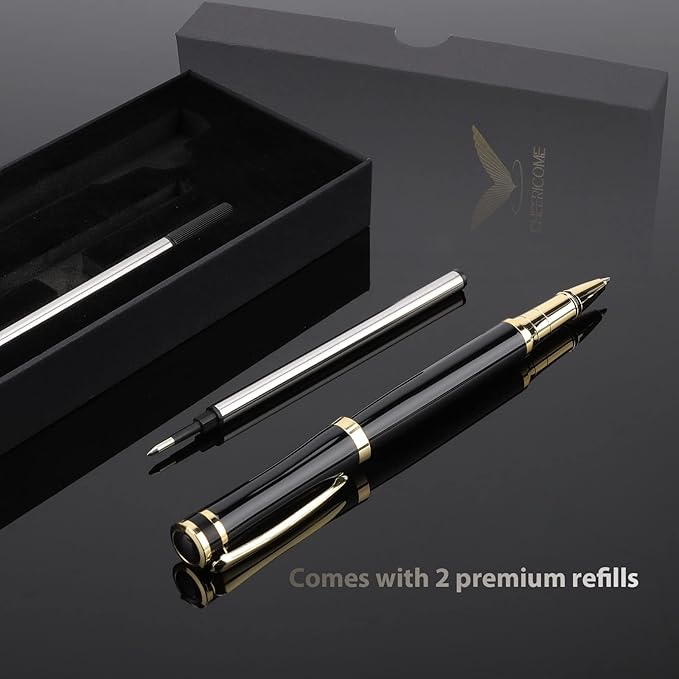 cheericome Luxury Ballpoint Pen - Professional & Executive, Perfect for Silky Smooth Writing, with Gift Box, Nice Pen for Men and Women, 2 Extra 0.5mm Black Refills - Black