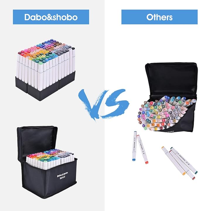 Dabo&Shobo 96 Color Dual Tip Alcohol Art Markers for Kids and Adults - Fine & Chisel Tips for Sketching and Coloring