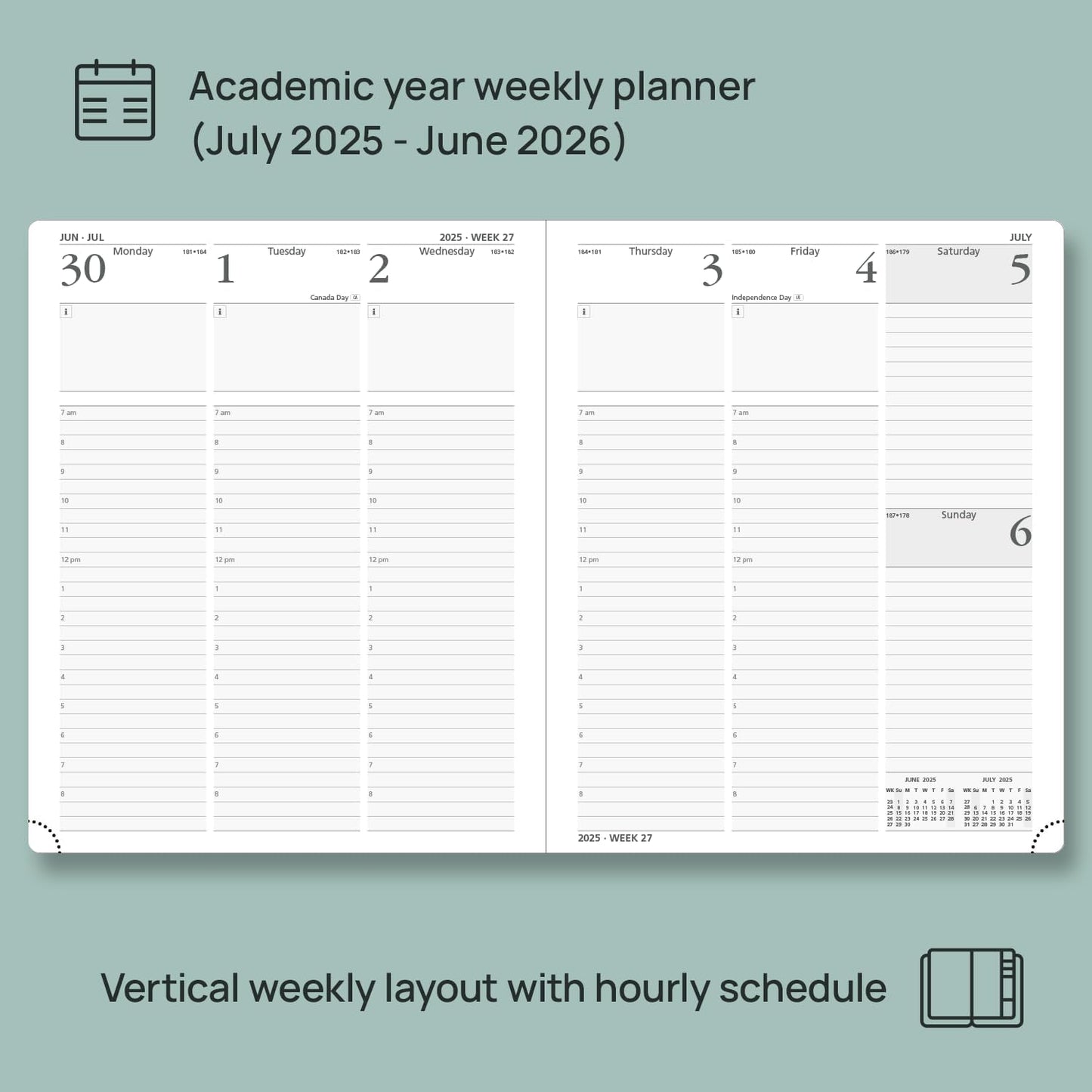 POPRUN Planner 2025-2026 (Large - 8.5'' x 10.5'') Academic Weekly Calendar (July 2025 - June 2026) with Hourly Time Slots, Monthly Tabs, 100GSM Thick Papers, Leather Soft Cover - Purple