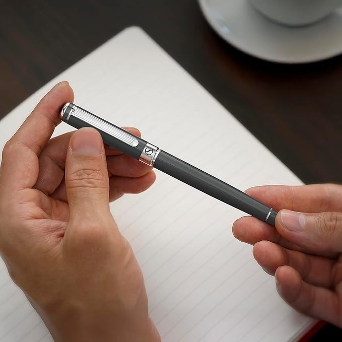 Scriveiner Dark Grey Rollerball Pen - Stunning Luxury Pen With Chrome Finish, Schmidt Ink Refill, Best Roller Ball Gift Set for Men & Women, Professional, Executive Office, Nice Pens