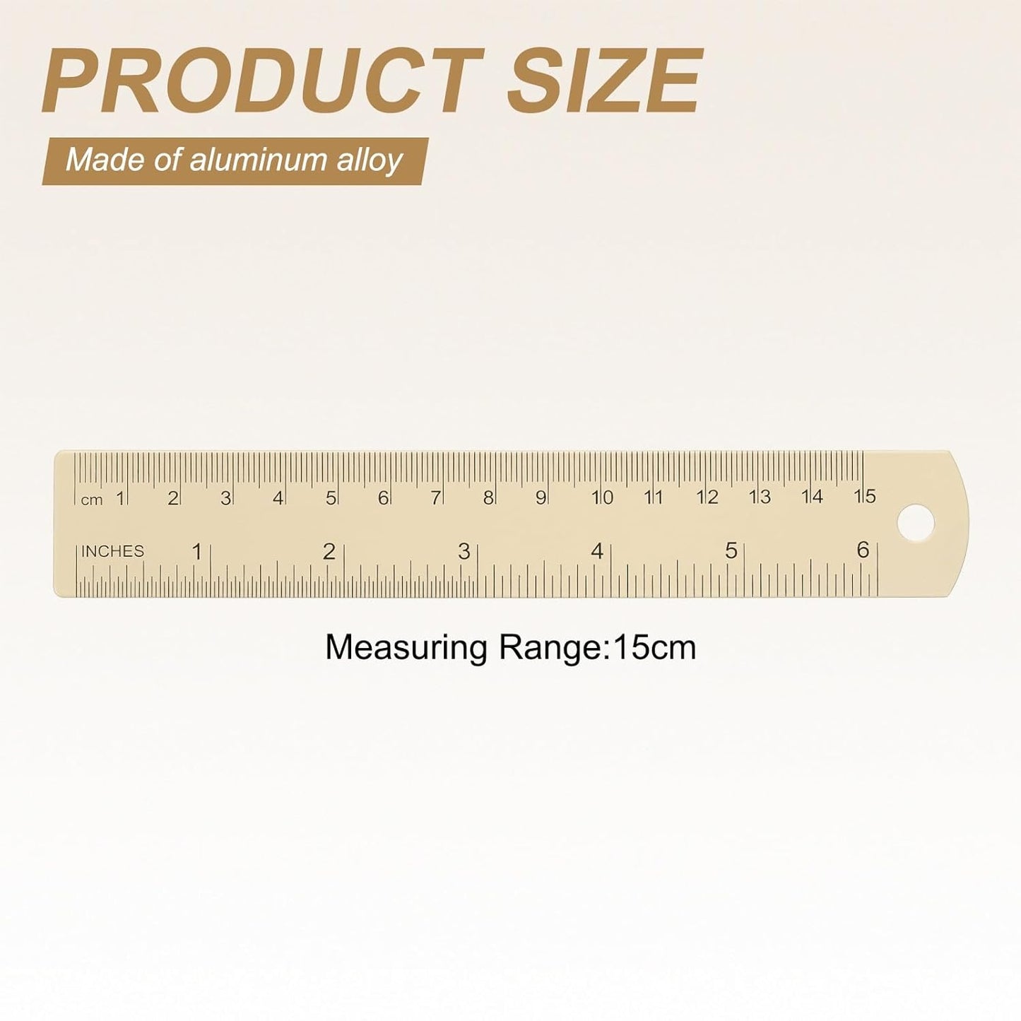 HARFINGTON 2pcs Metal Straight Ruler 15cm Metric SAE Aluminum Alloy Measuring Rulers Scale Tool with Hole for Measure Study Reading Classroom Office, Beige