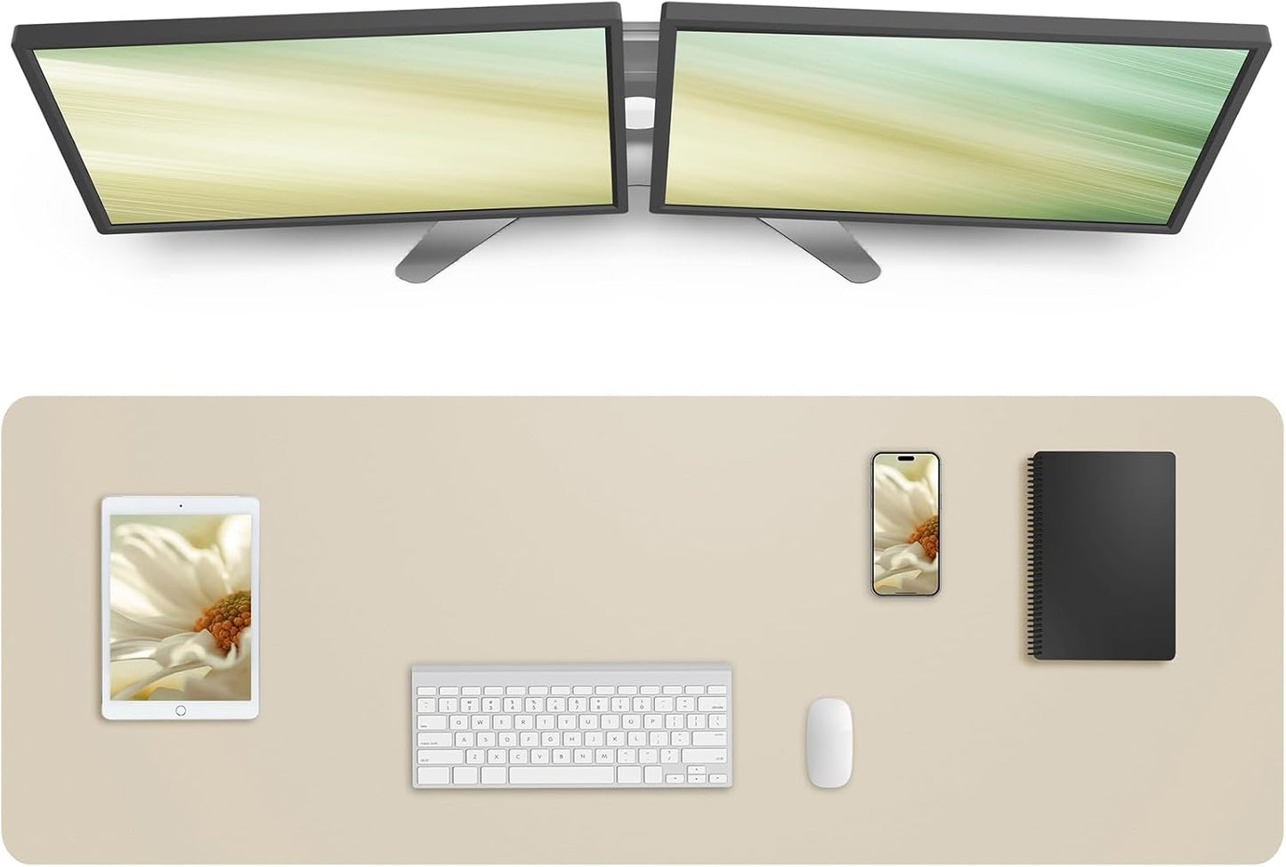 AFIING Leather Desk Pad Protector, Mouse Pad, Office Desk Mat, Non-Slip PU Leather Desk Blotter, Large Desk Mat, Waterproof Keyboard Mat for Office/Home/Decor (Beige, 55" x 17")