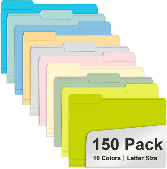 File Folder, RAZCC 150 Pack Colored File Folders, 1/3 Cut Tab File Folder Letter Size, Filing Folders with Tabs for Office School Business Use, Assorted 10 Colors