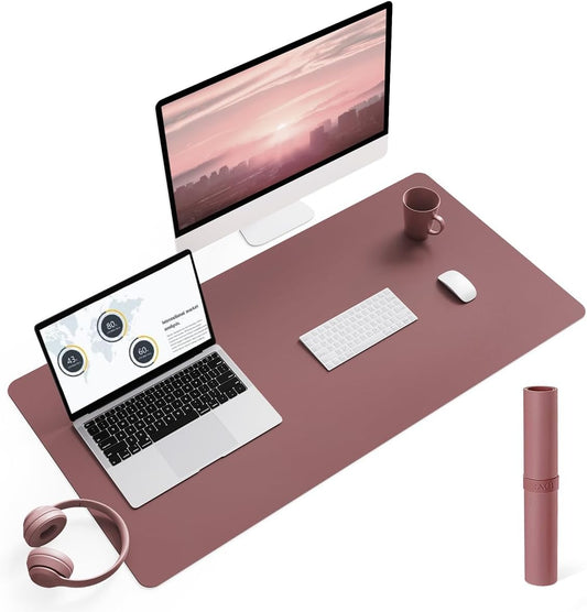 YSAGi Non-Slip Leather Desk Pad L Size, Waterproof Laptop Computer Desk Keyboard Mat, Table Protector Blotter Mat, Large Mouse Pad for Office/Work/Home/Decor(Dark Pink, 35.4" x 17")